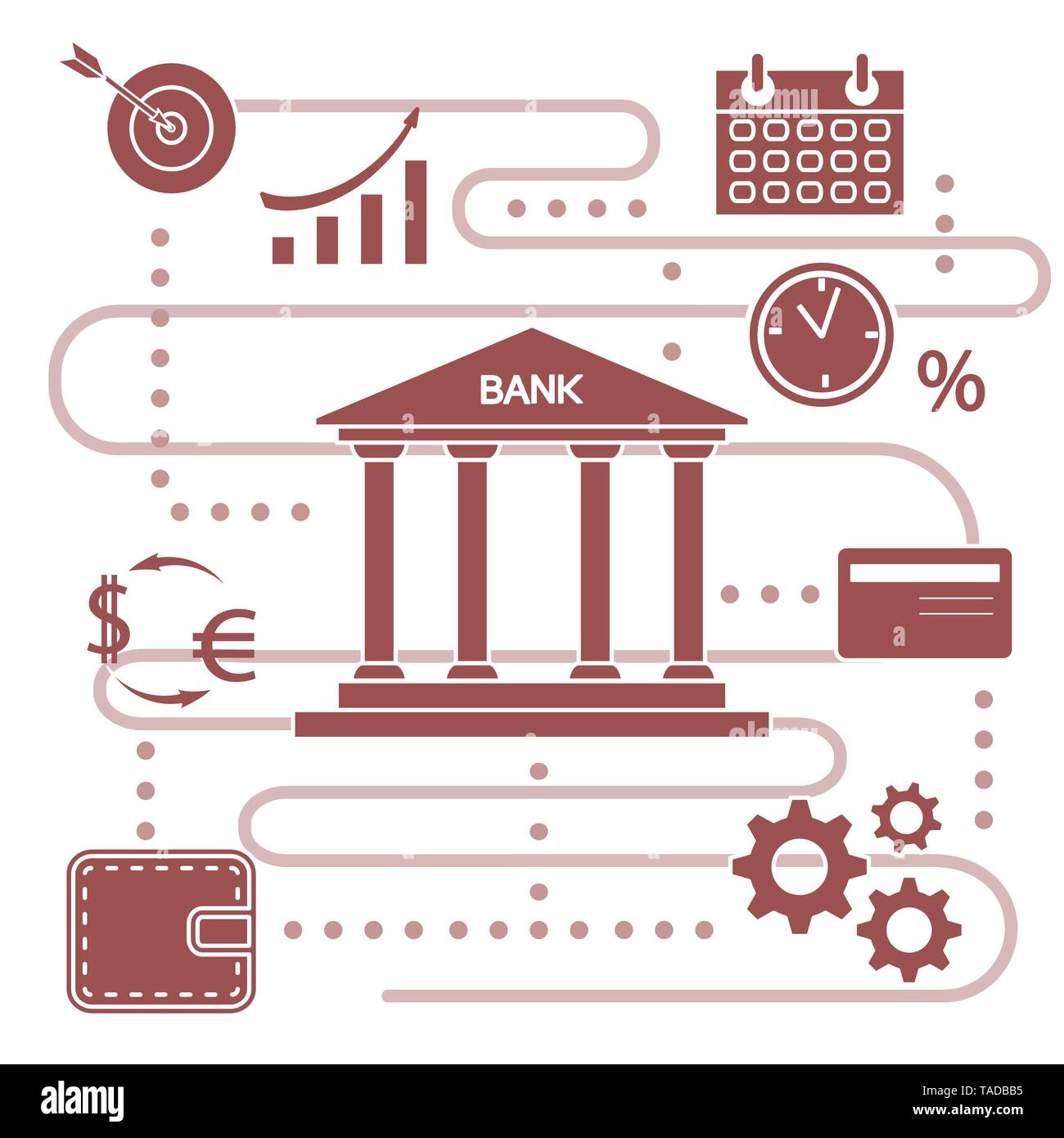 Vector illustration with banking line icon. Bank building, credit card,  percentage, profit growth chart, currency exchange, gears, wallet. Finance,  mo Stock Vector Image & Art - Alamy