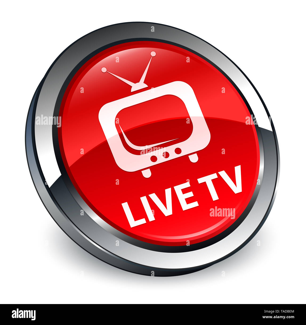 Live tv isolated on 3d red round button abstract illustration Stock Photo