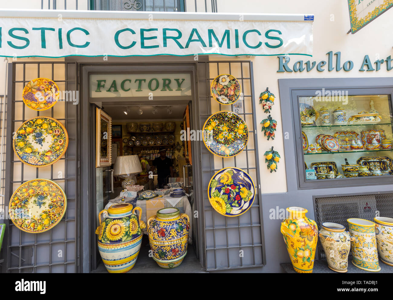 Ravello, Italy June 16, 2017 Ceramics shop in the main square of