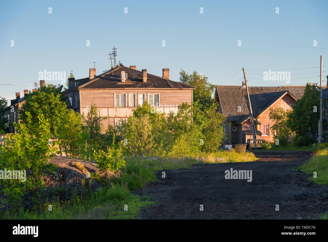 The village of Rabocheostrovsk, Kem.  White Sea, Kemsky District, Republic of Karelia, Russia Stock Photo