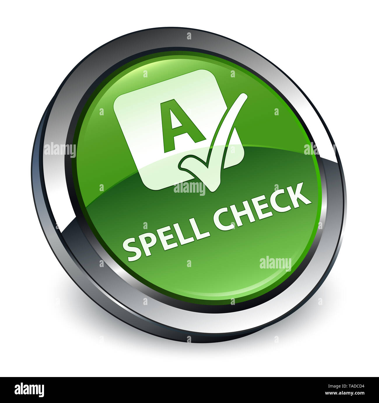 Spell check isolated on 3d soft green round button abstract ...