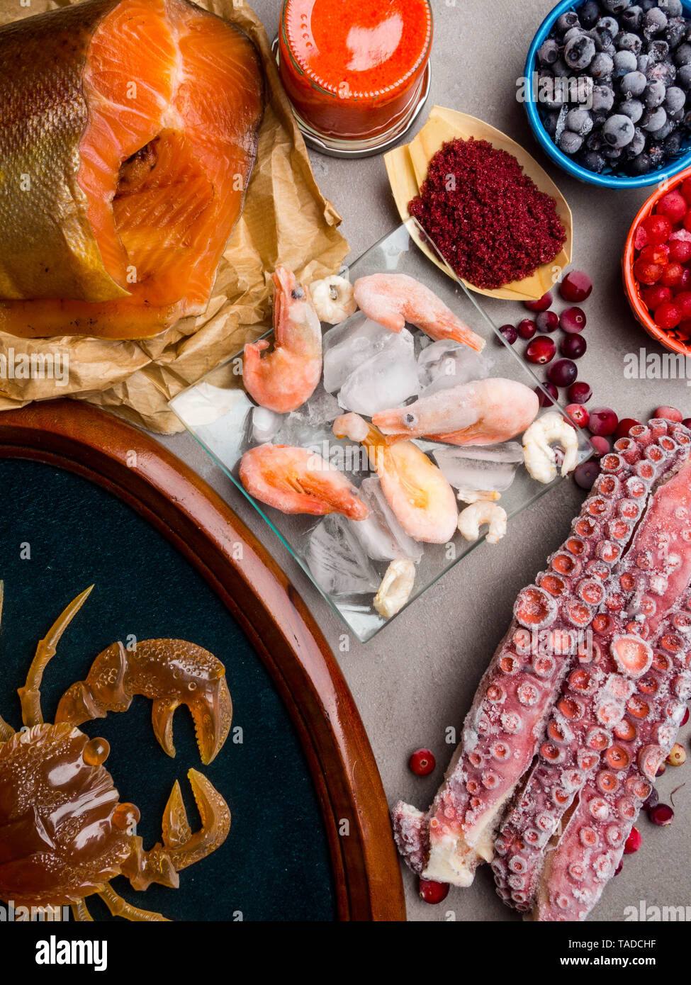 Foods High in astaxanthin, as shrimps, red fish, crab, salmon