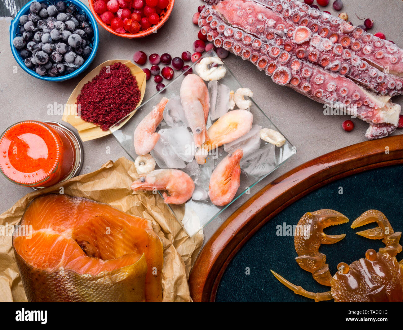 Foods High in astaxanthin, as shrimps, red fish, crab, salmon