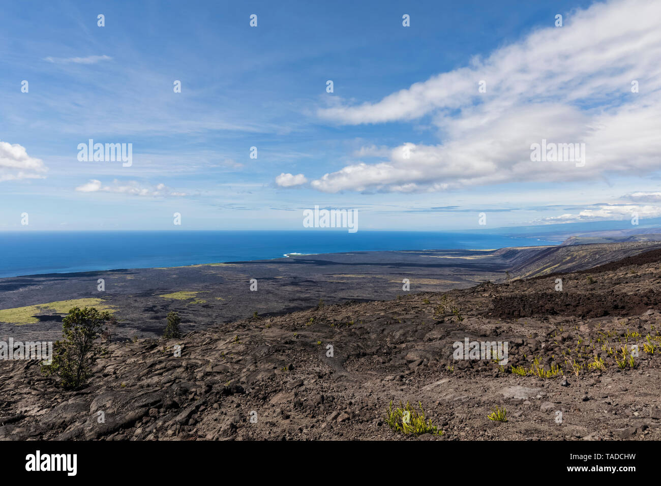 USA, Hawaii, Volcanoes National Park, view over lava fields along the Chain of Craters Road Stock Photo