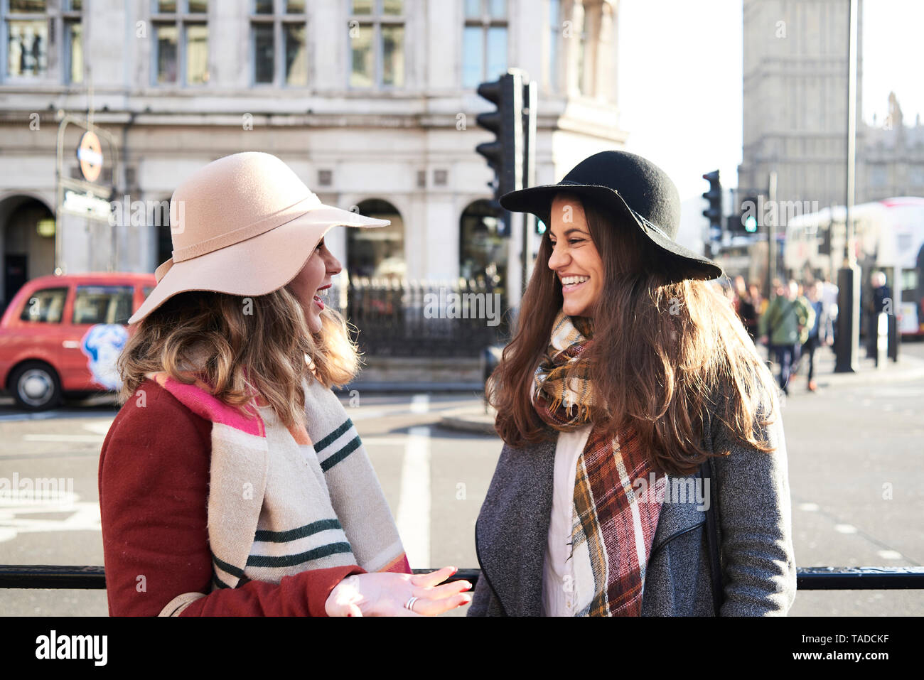 UK, London, two happy women in the city near Big Ben Stock Photo