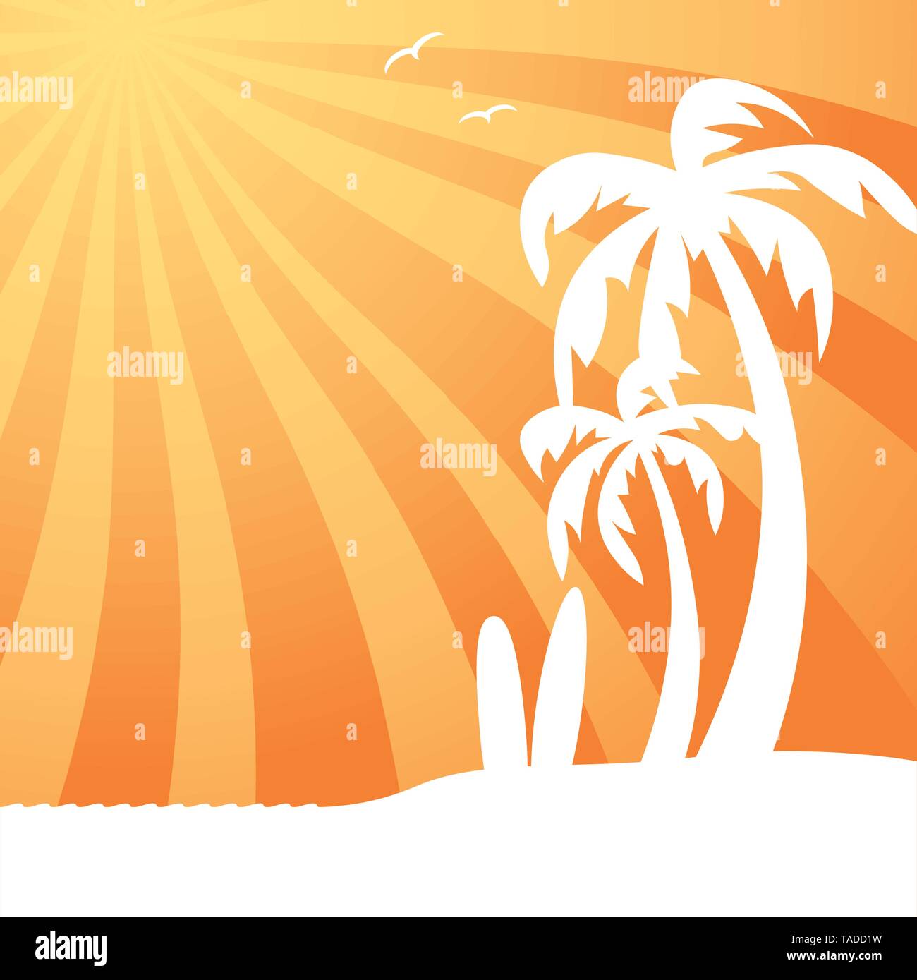 Tropical background with palm trees and surfboards at beach vector