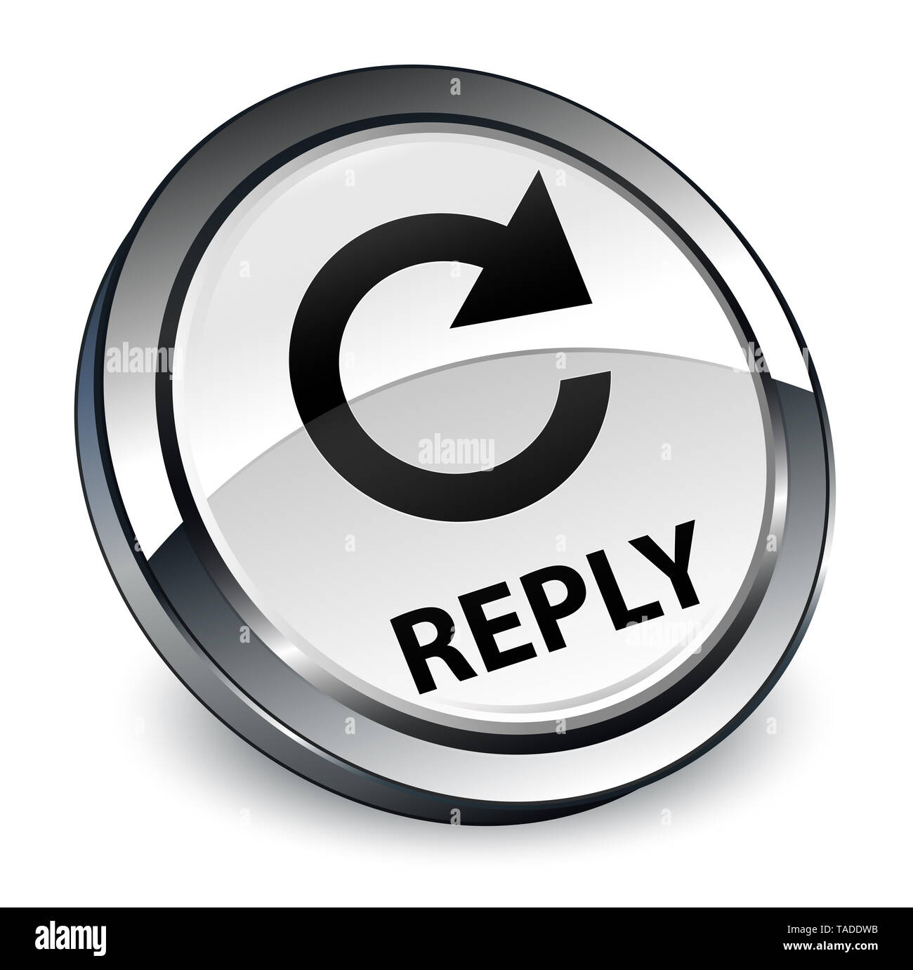 Reply (rotate arrow icon) isolated on 3d white round button abstract ...