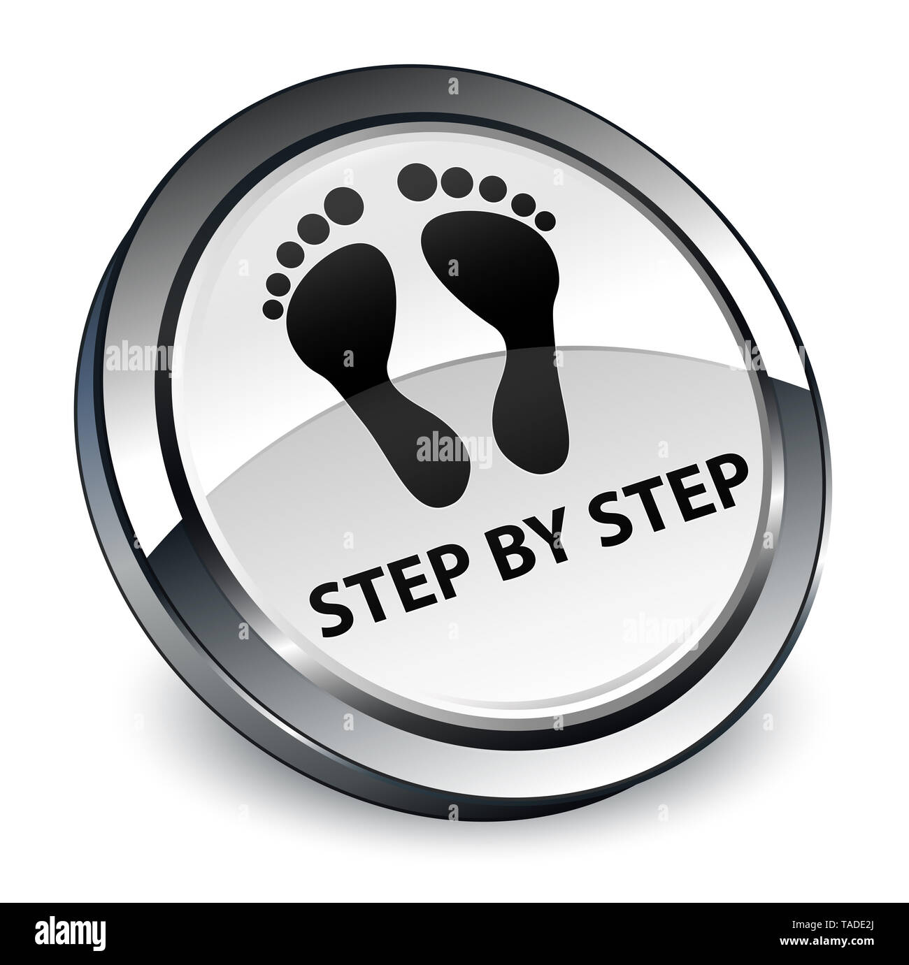 Step by step (footprint icon) isolated on 3d white round button ...