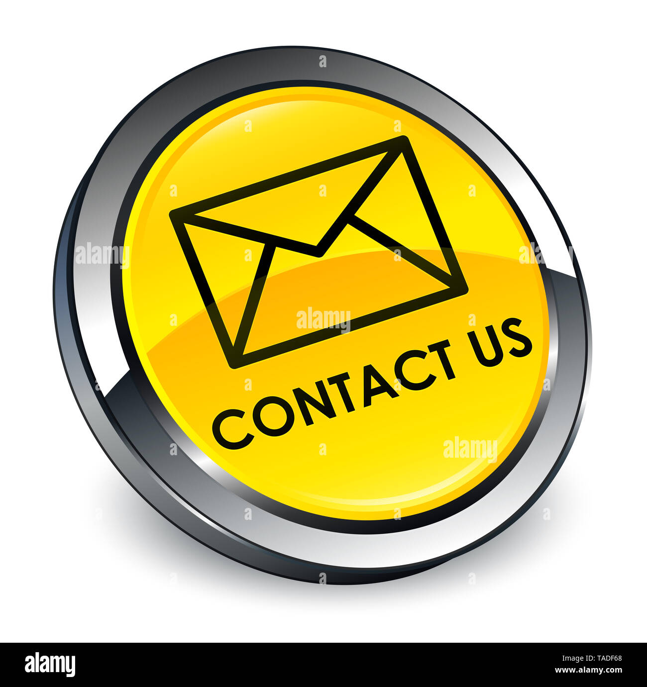 Contact us (email icon) isolated on 3d yellow round button abstract ...