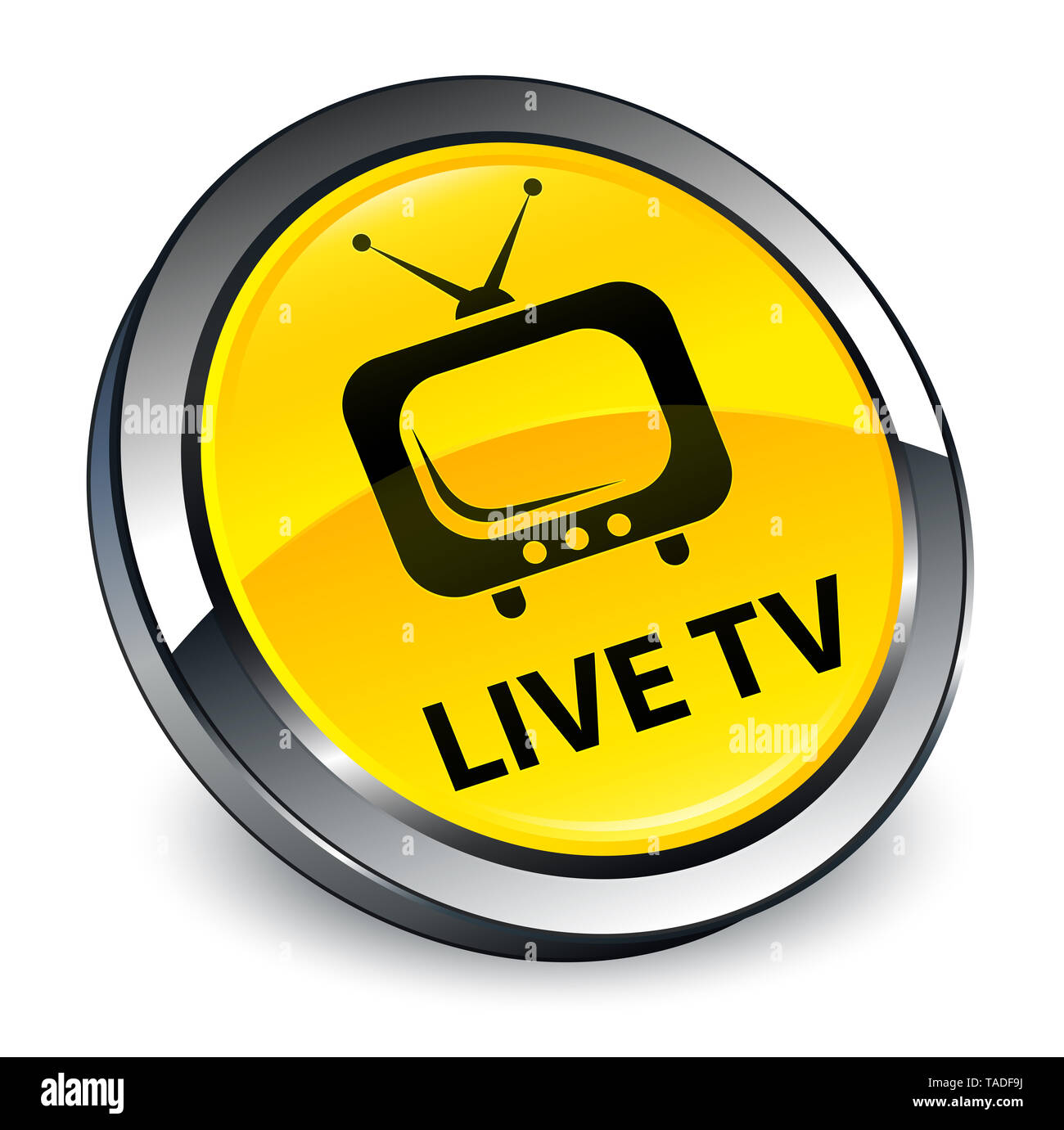 Live tv isolated on 3d yellow round button abstract illustration Stock Photo
