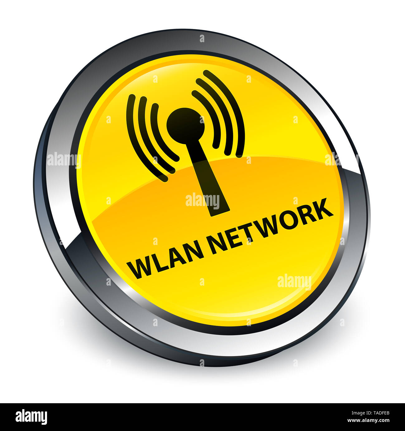 Network Work Button Wlan network isolated on 3d yellow round button abstract illustration ...