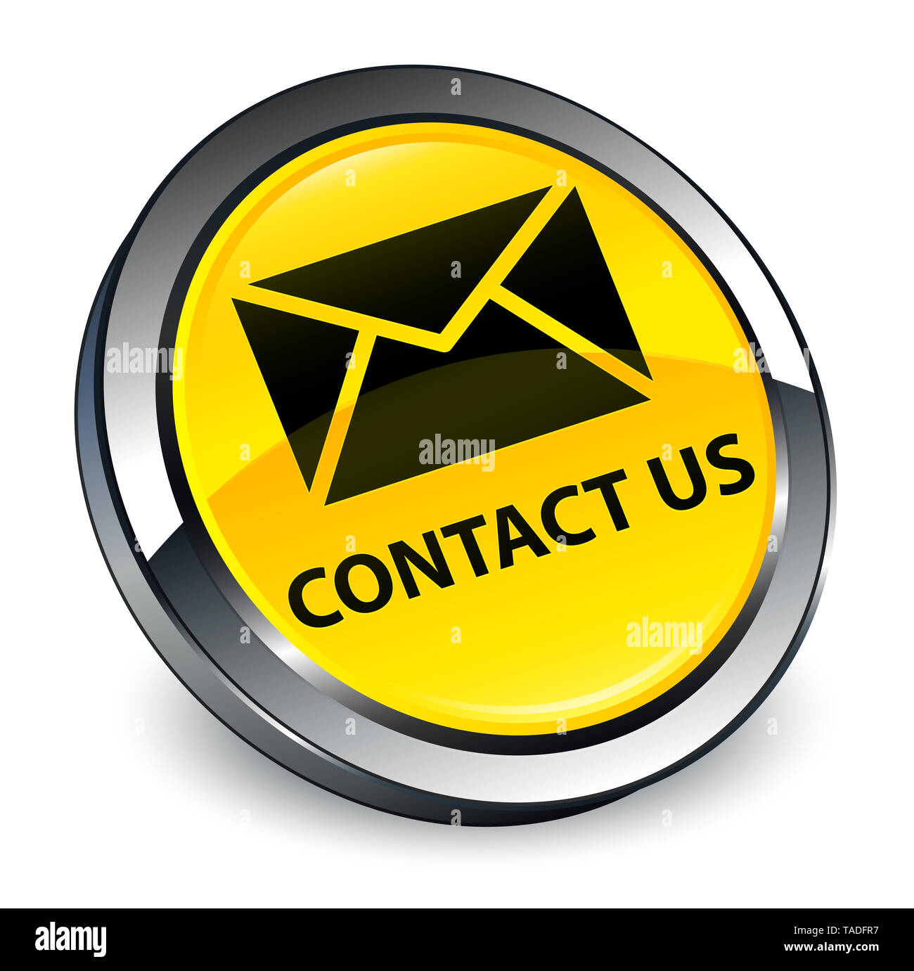 Contact us (email icon) isolated on 3d yellow round button abstract