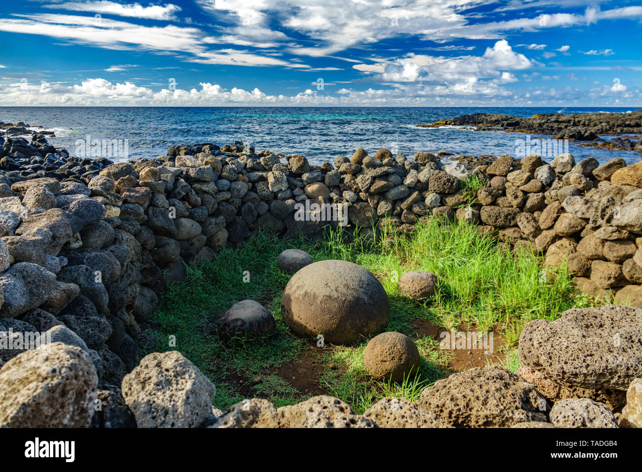 Te Pito O Te Henua rounded rock, The Navel of the Earth, Easter Island Stock Photo