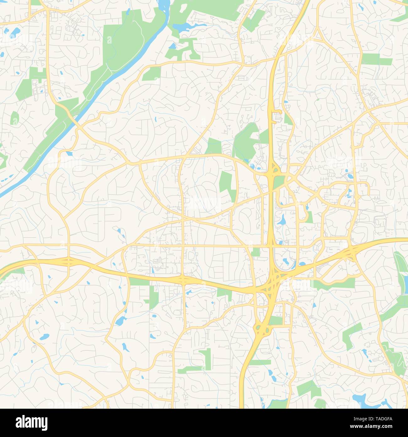 Empty vector map of Sandy Springs, USA, printable road map