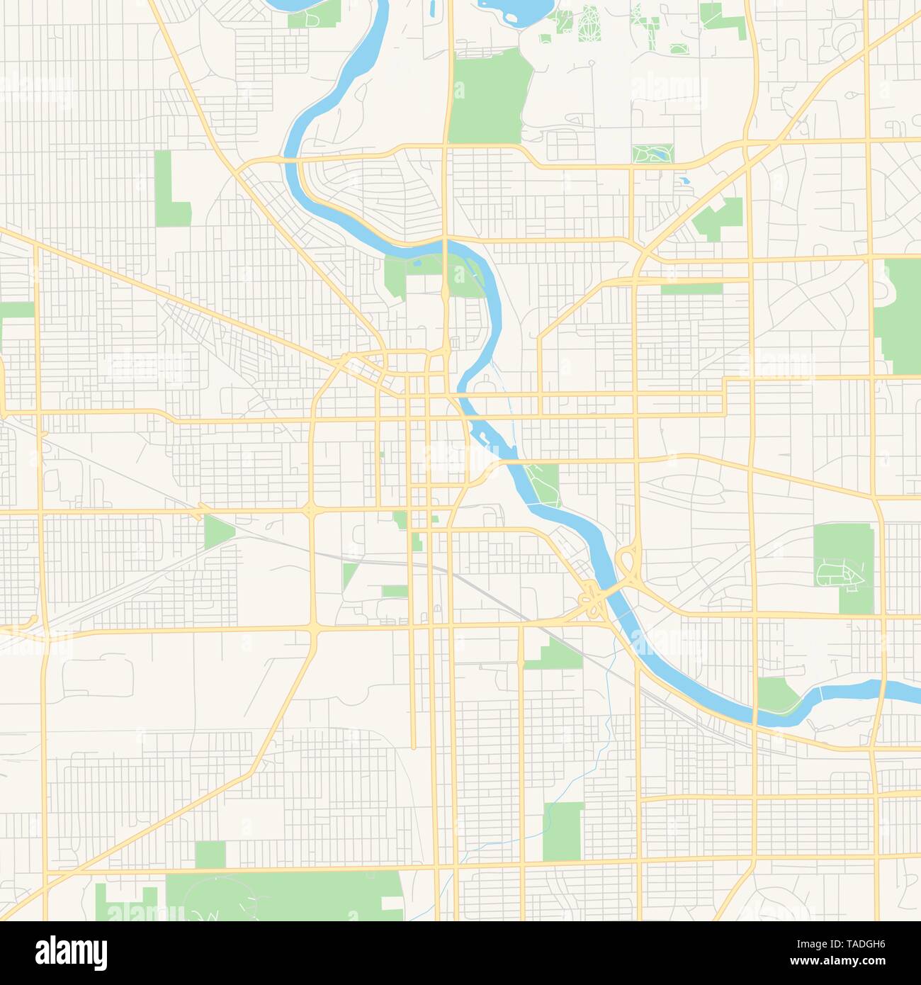 Empty vector map of South Bend, Indiana, USA, printable road map ...