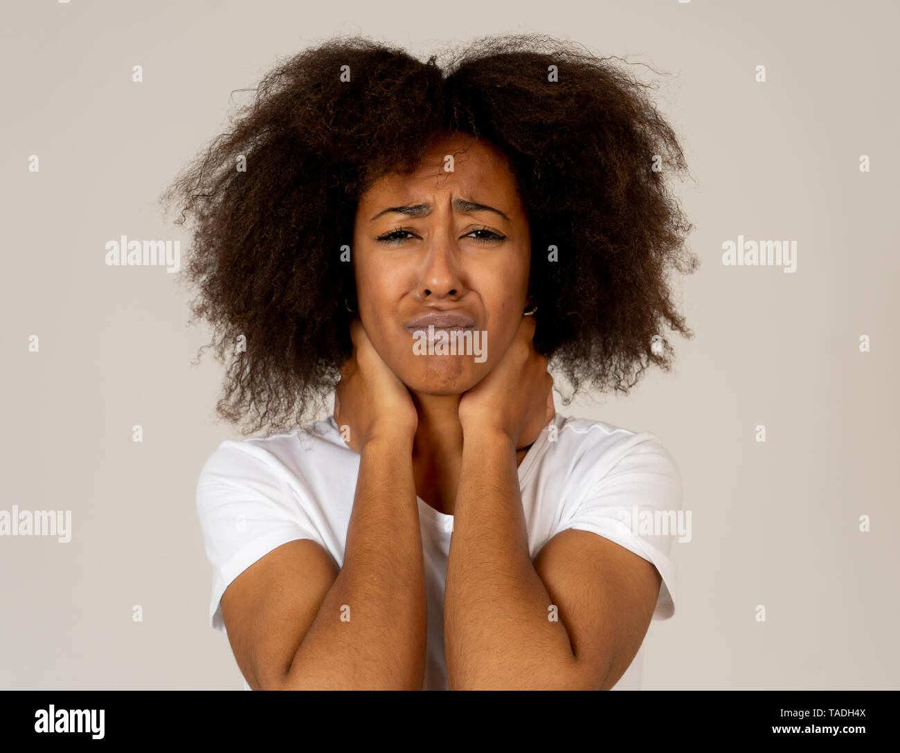 Portrait of african american woman in pain with sad and exhausted face  looking concerned, worried and thoughtful in human emotions Mental health  and D Stock Photo - Alamy