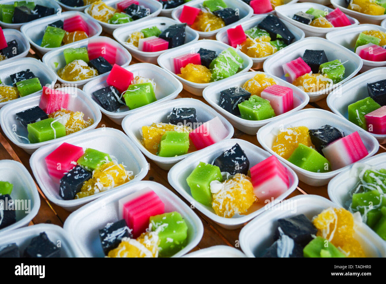 Local Layer Sweets Thai colorful dessert set of in box with classy sweet , black and green ...