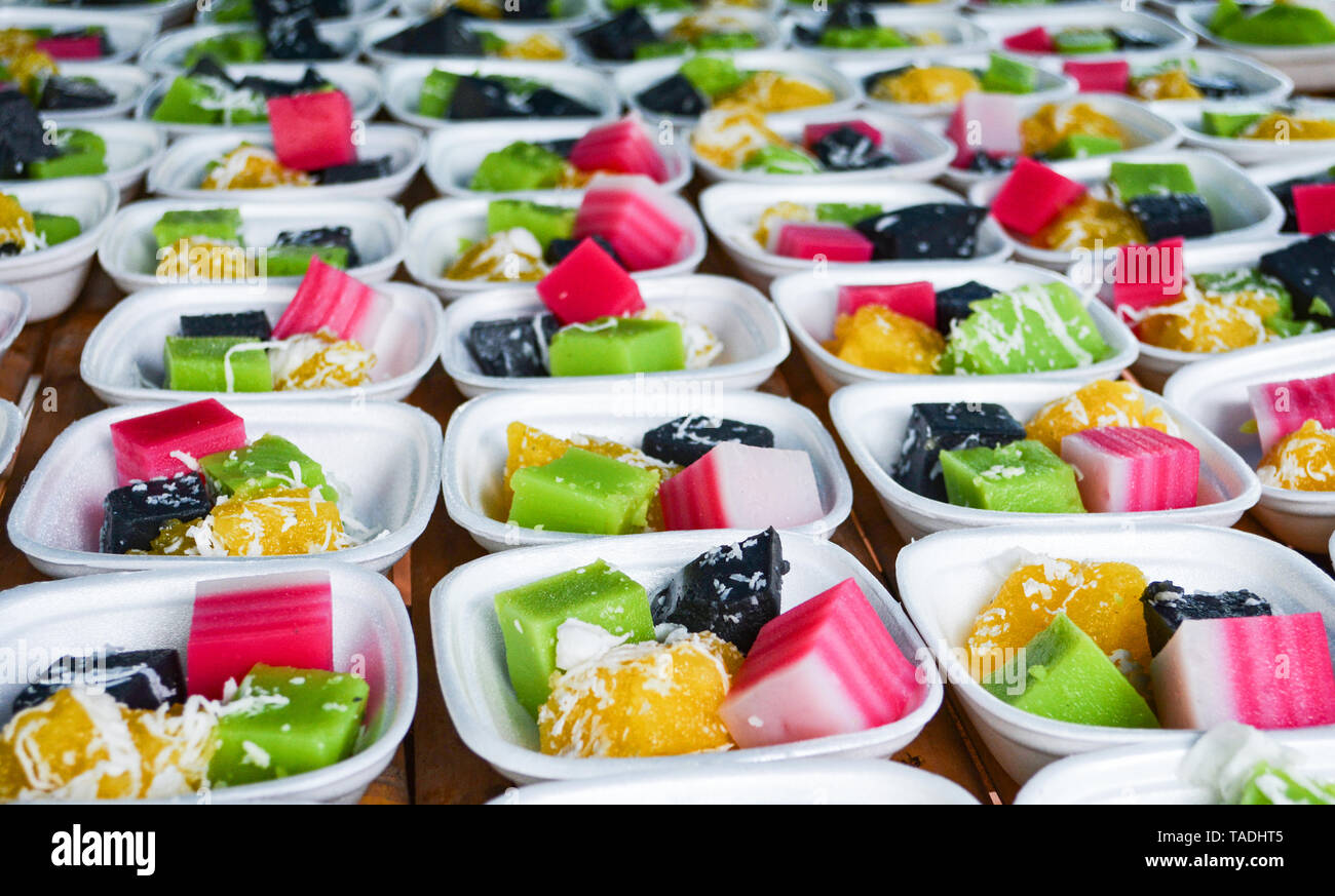 Local Layer Sweets Thai colorful dessert set of in box with classy sweet , black and green ...