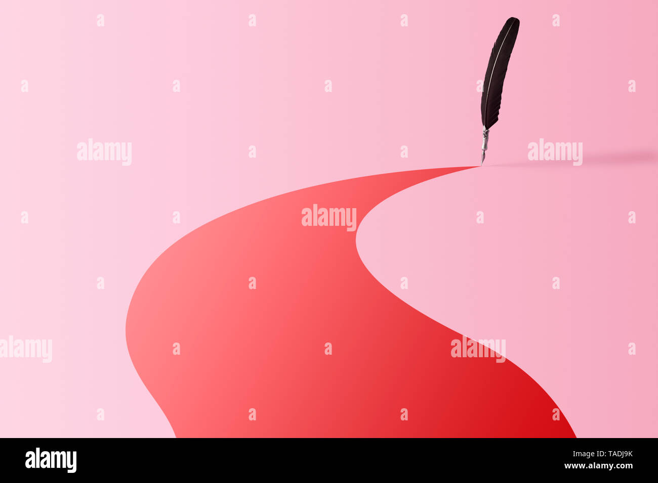 Quill pen leaving a colorful trace over pink background Stock Photo - Alamy