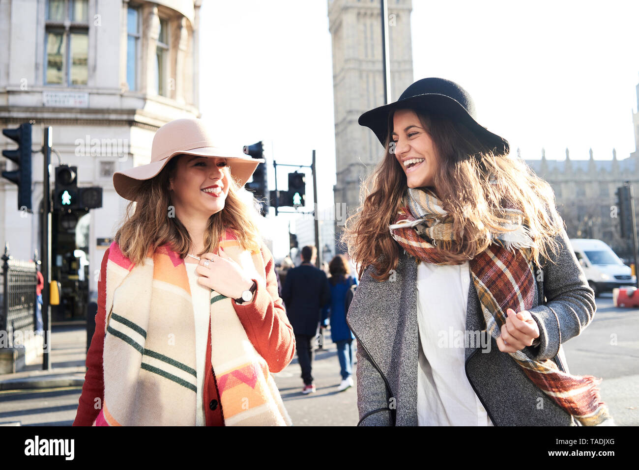 UK, London, two happy women in the city near Big Ben Stock Photo