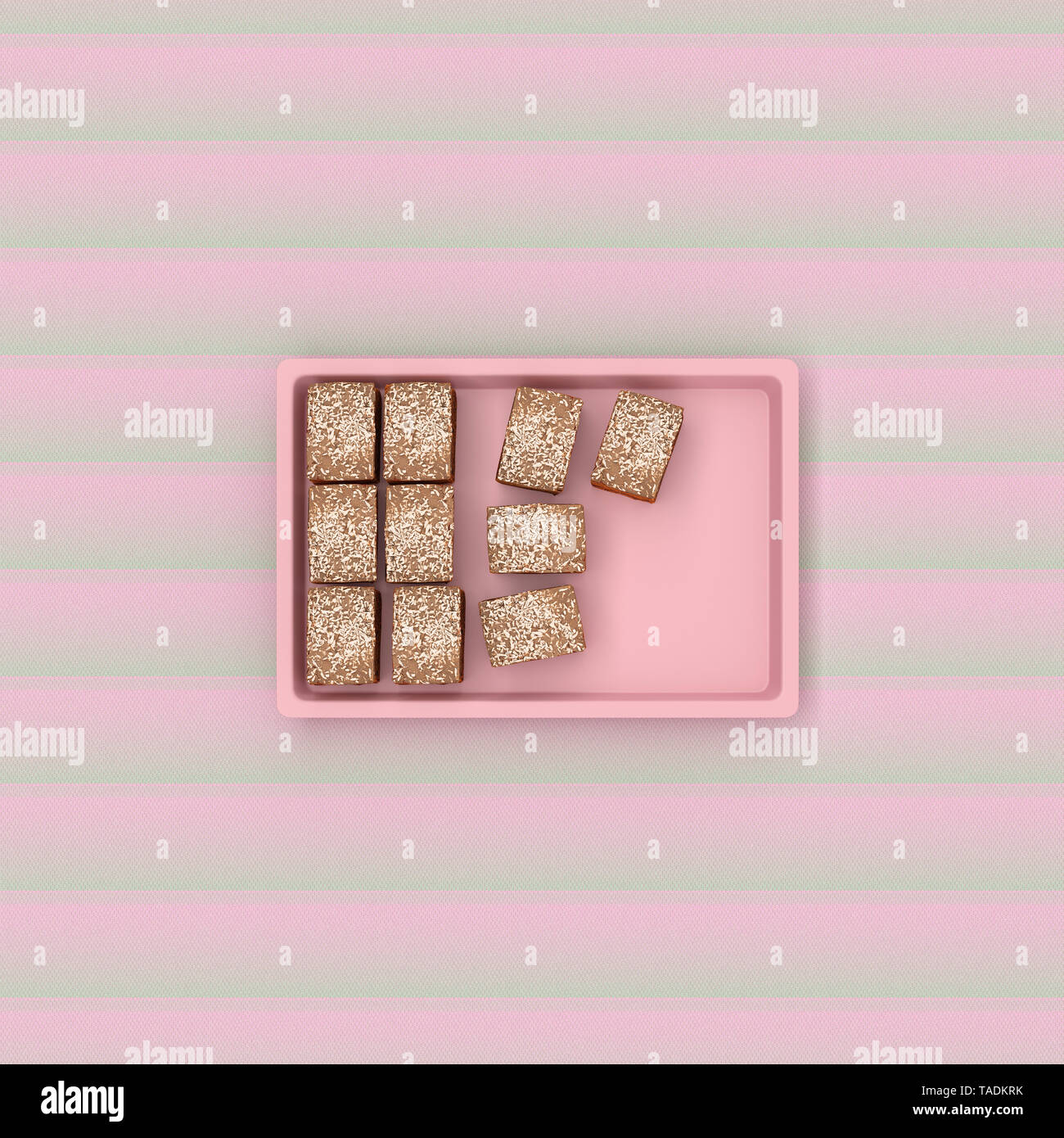 3D rendering, Cheese cake on baking tray on patterned background Stock Photo