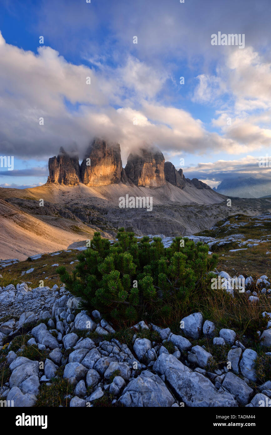 Italy, Sexten Dolomites, Tre Cime di Lavaredo, Nature Park Tre Cime, Unesco World Heritage Natural Site Stock Photo