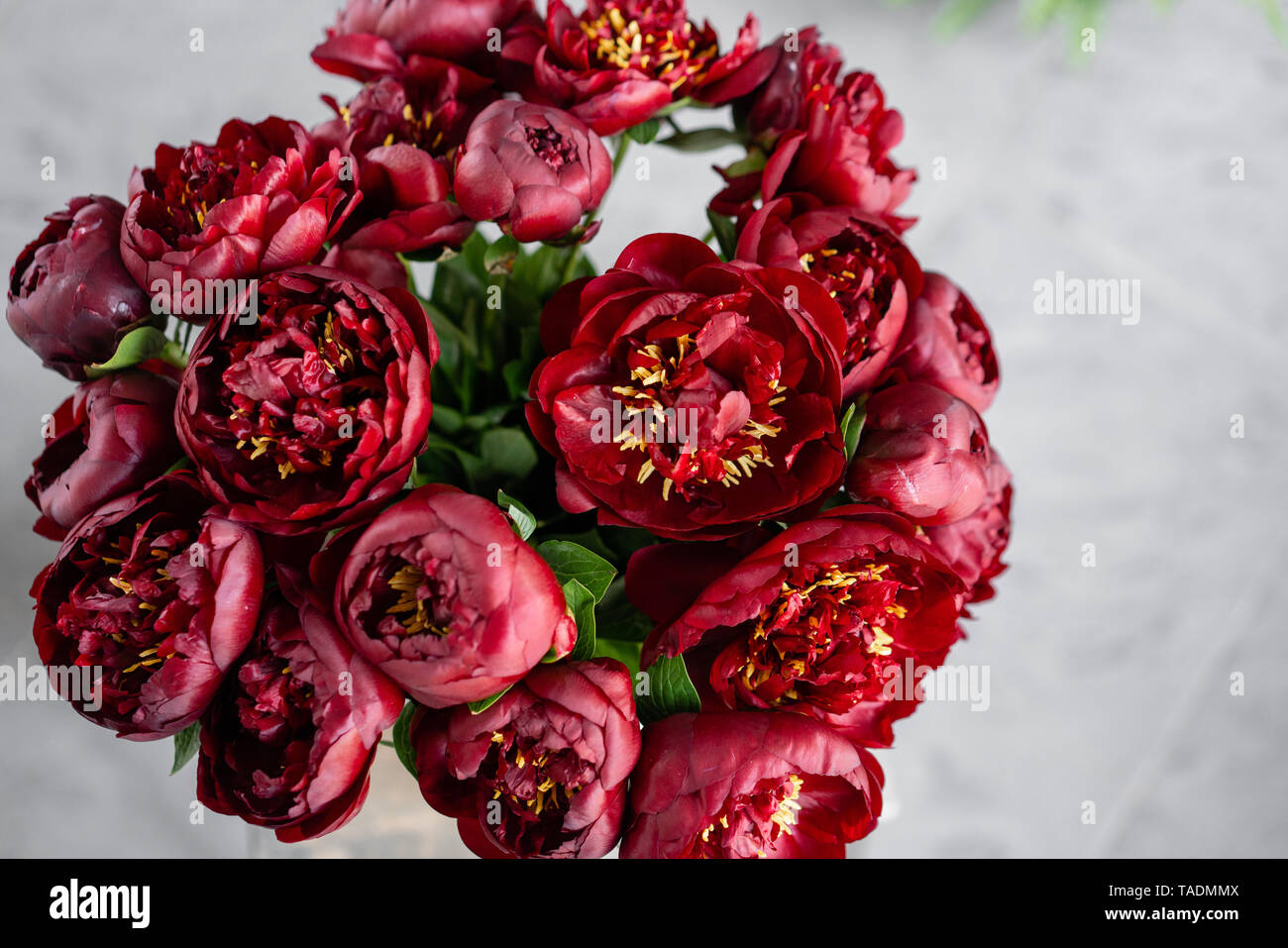 Red Peonies In A Metal Vase Beautiful Peony Flower For Catalog Or