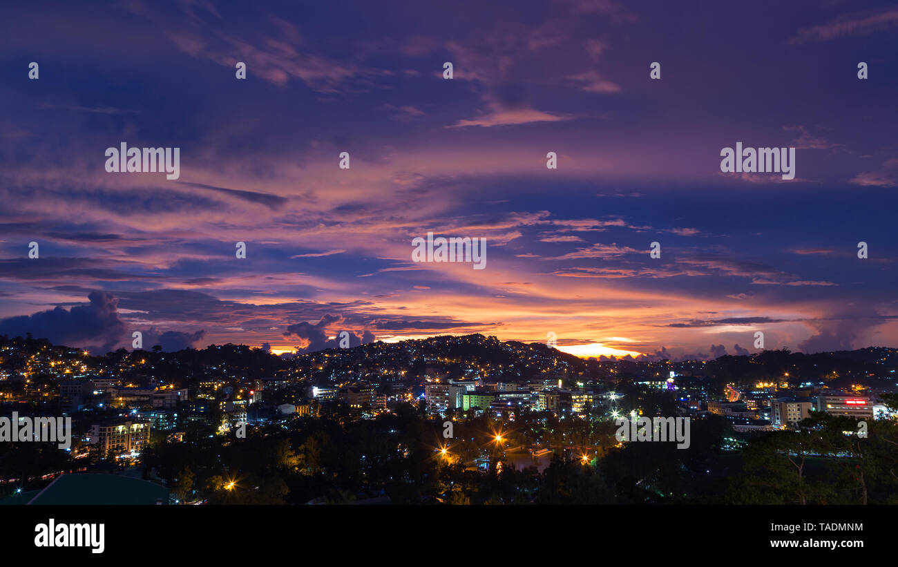 Night sunset view of Baguio from above Stock Photo
