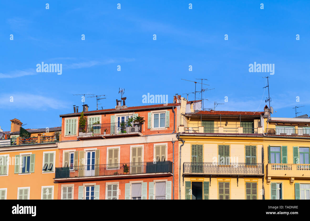 Facades Of Traditional Old Living Houses Under Blue Sky French