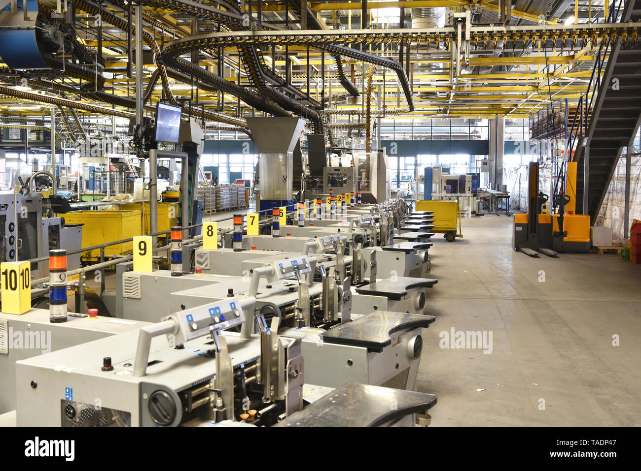 Machines for transport and sorting plant in a printing shop Stock Photo