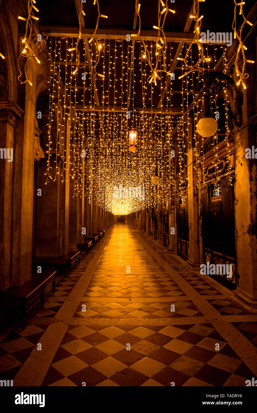 Christmas and New Year's light decorations on St Marks square, Venice
