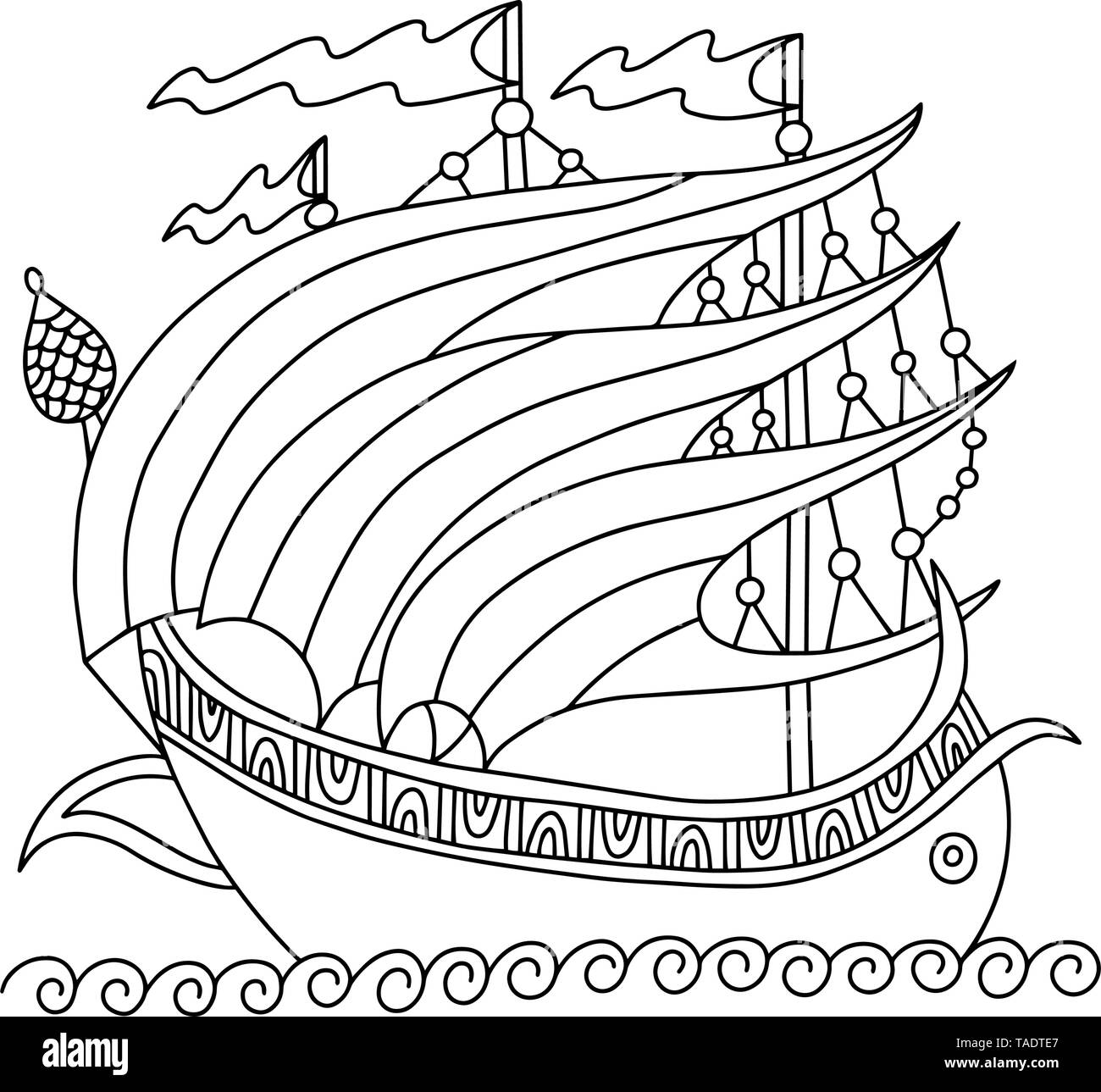 drawing of a medieval ship roman galleon Stock Vector