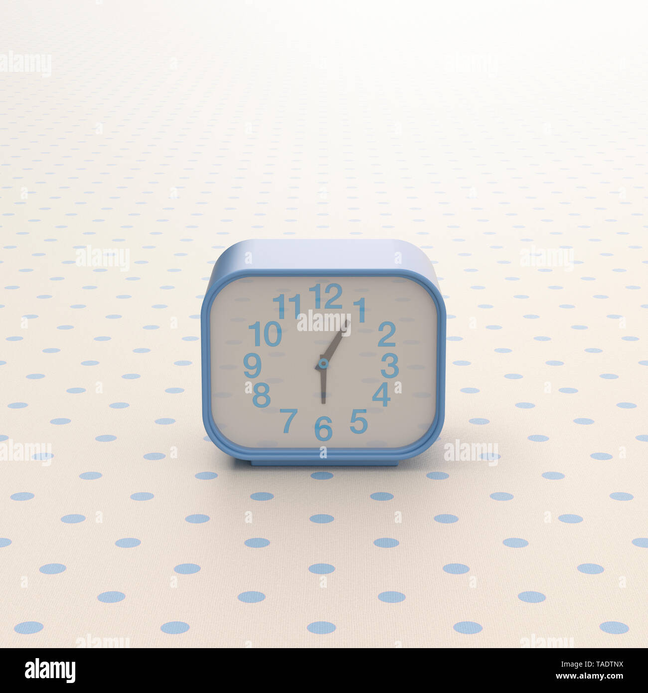 3D rendering, Alarm clock on background with polka dits Stock Photo