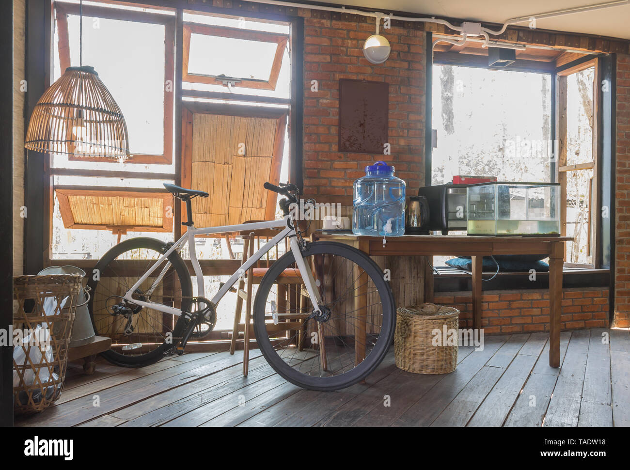 Bicycle And Window And Table In Country Loft Interior Design
