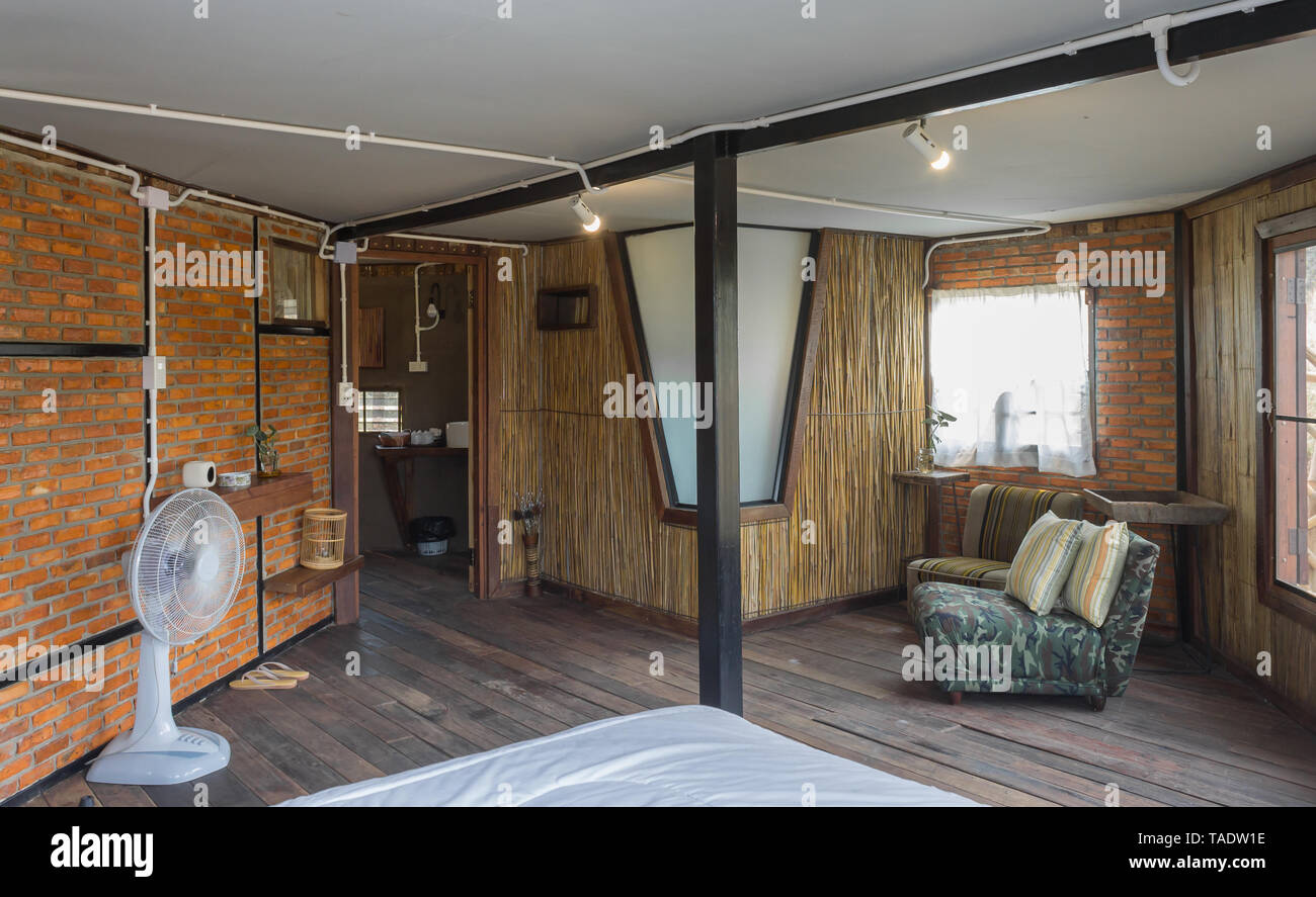 Fan And Sofa And Bed In Bedroom Of Interior Design Room In