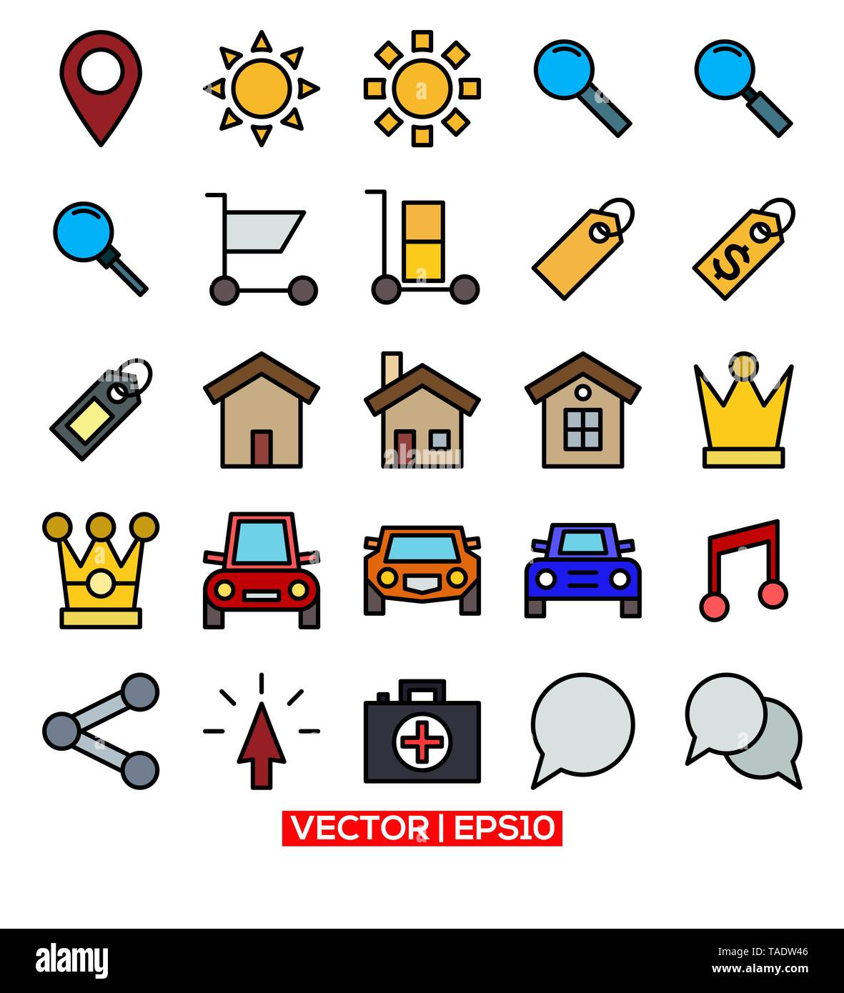 Set of Object Sign Symbol Flat Icon Vector Illustration Stock Photo - Alamy