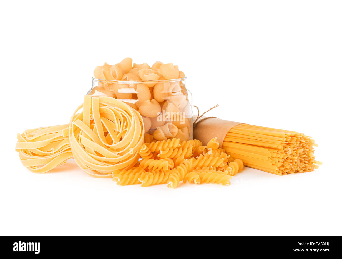 Pasta isolated on white background. Uncooked whole wheat pasta Stock ...