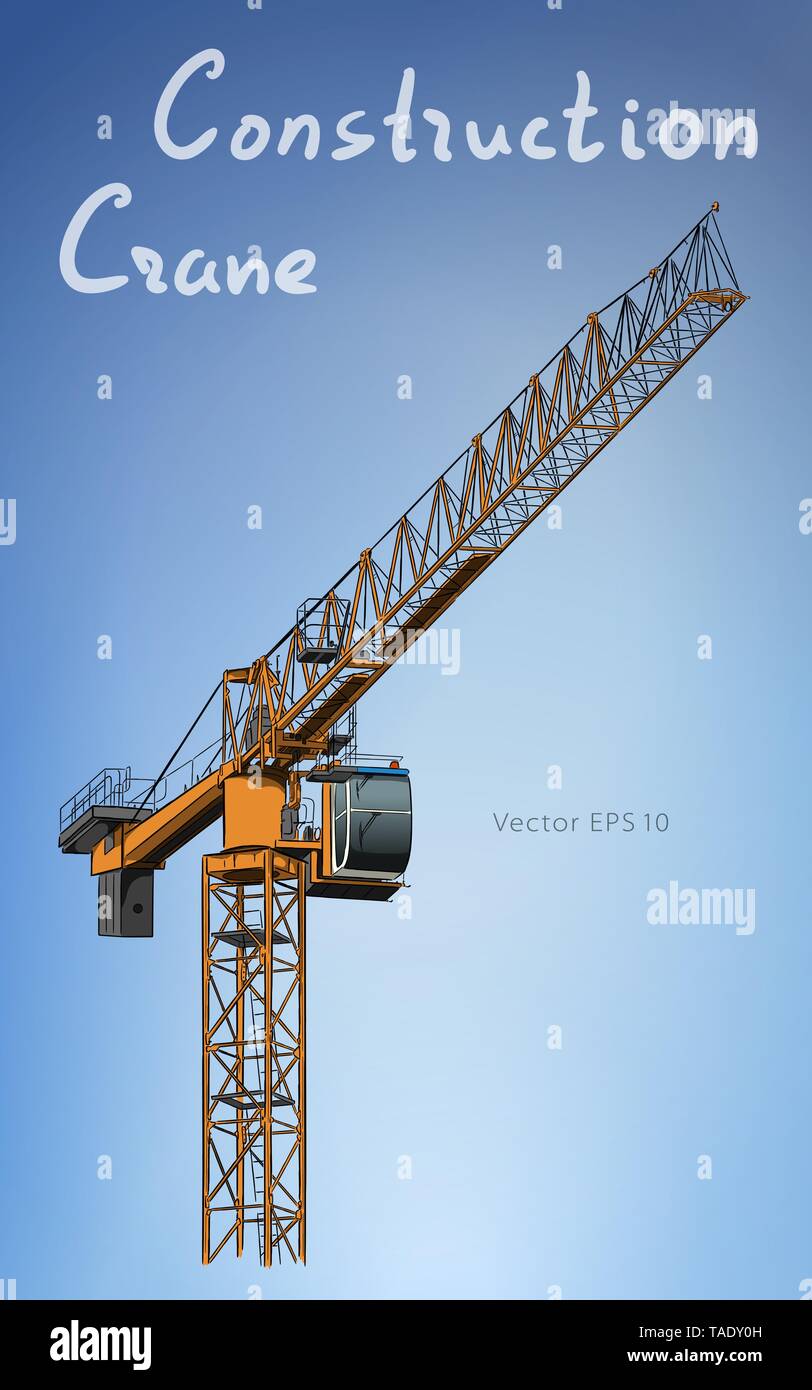Tower crane. Sketch hand drawn vector illustration Stock Vector