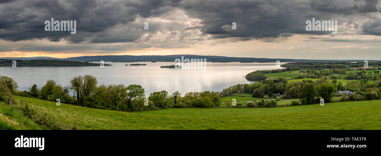Panoramic view over Lough Derg, County Clare, Ireland Stock Photo