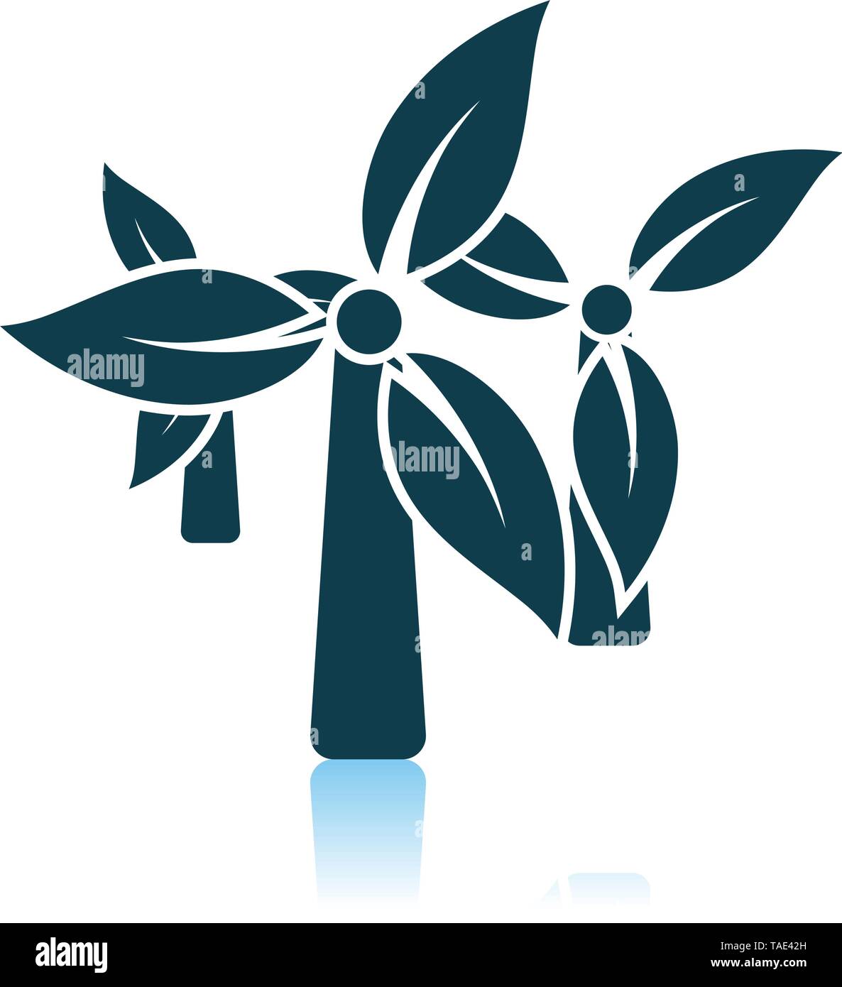 Wind Mill With Leaves In Blades Icon. Shadow Reflection Design. Vector Illustration. Stock Vector