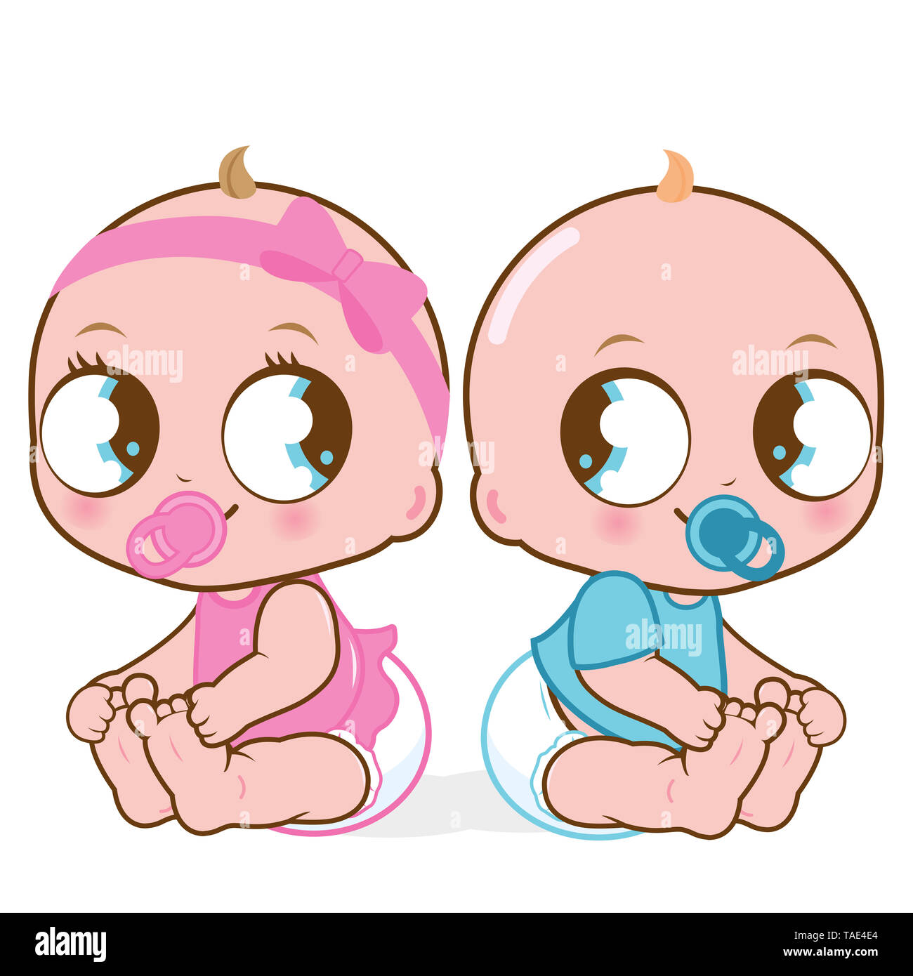 Illustration of two cute babies, a baby girl and a baby boy. Stock Photo