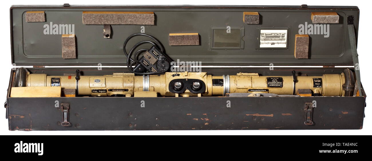 A range finder, 1 m base, Em.1m R.36, in transport box maker Carl Zeiss, Jena historic, historical, 20th century, Editorial-Use-Only Stock Photo