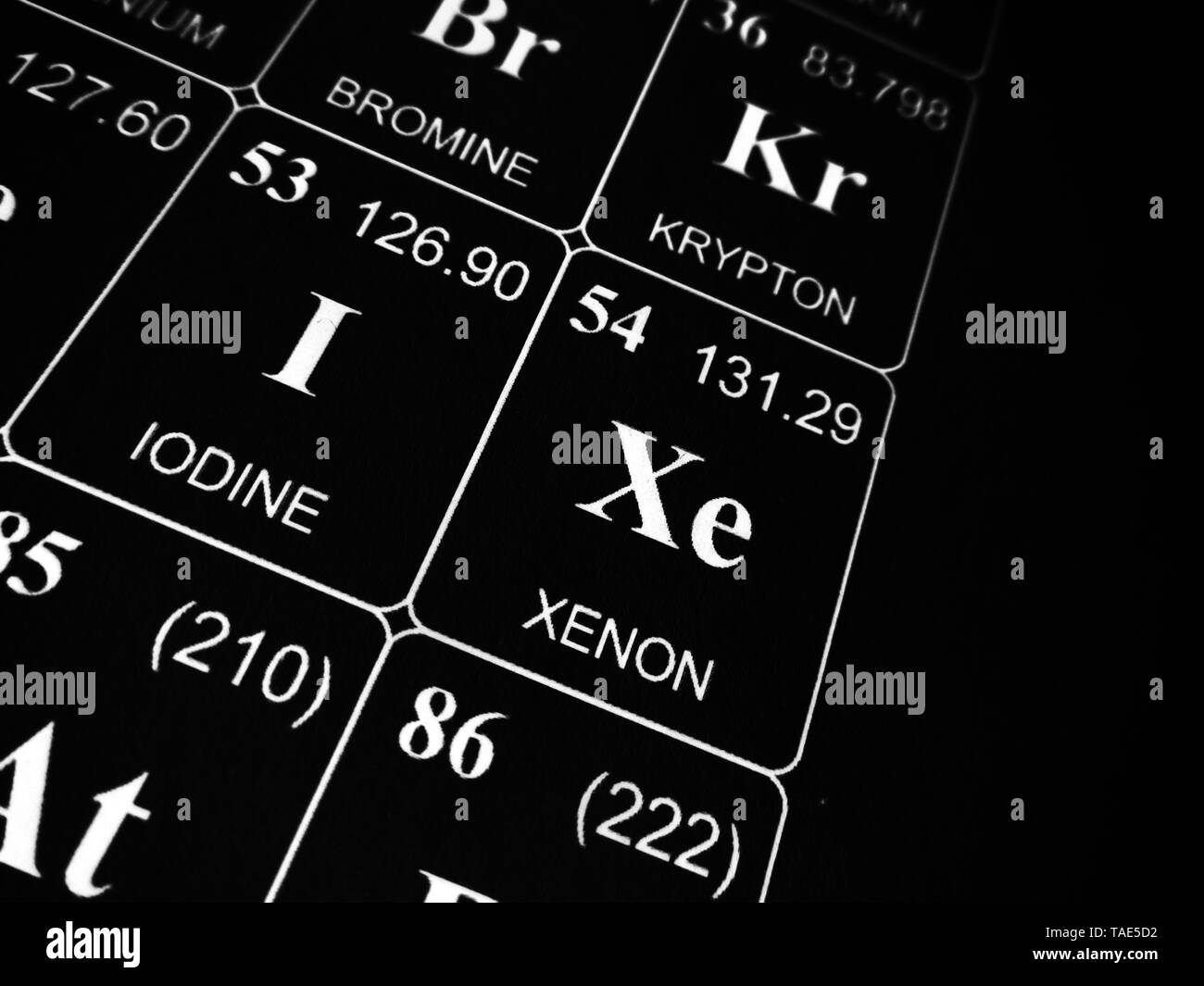 Xenon-Symbol. Elementnummer 54 des Periodensystems der Elemente - Chemie -  Rechter Rahmen mit blauem Hintergrund Stock-Vektorgrafik - Alamy