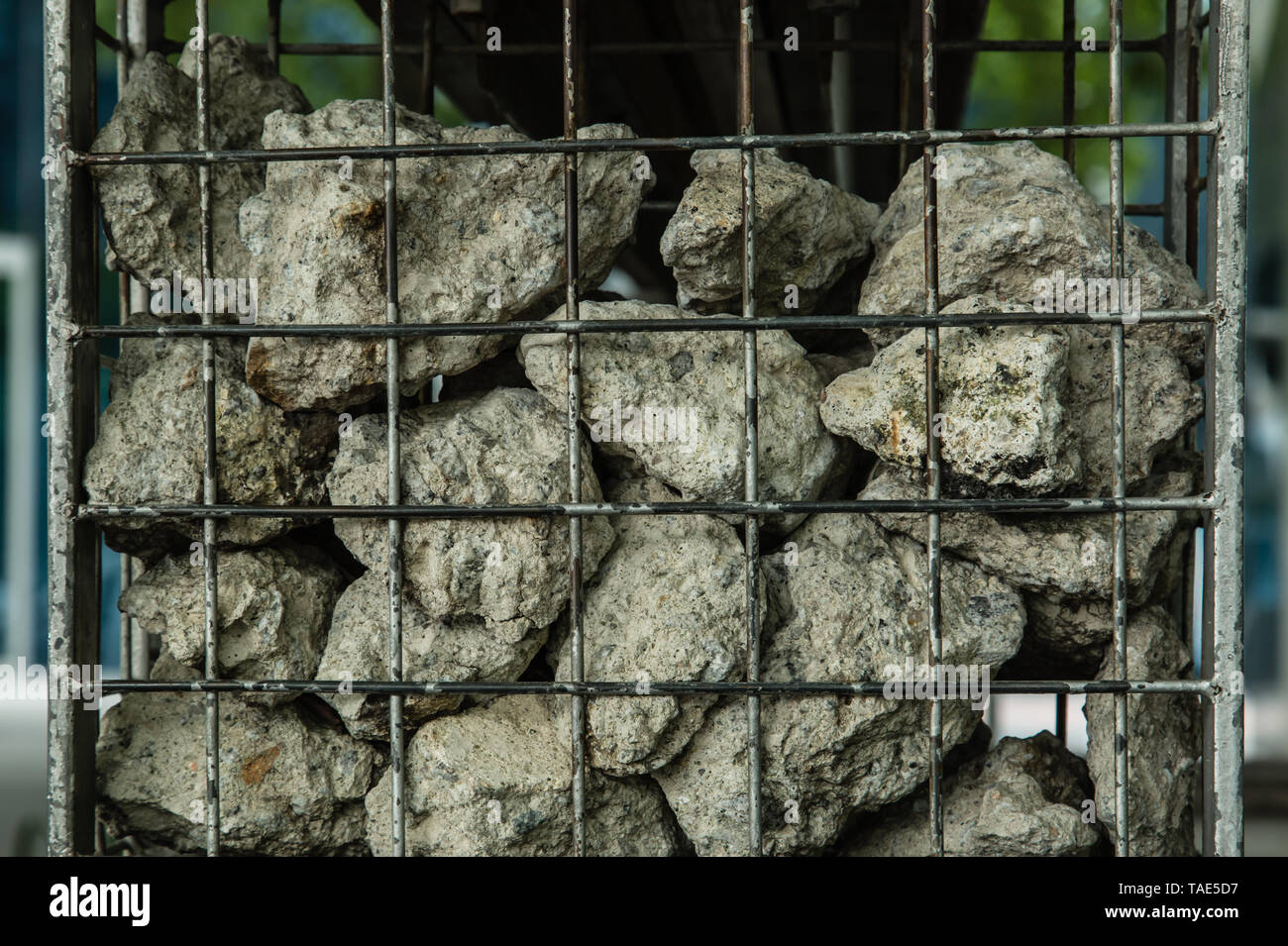 stone in metal cage landscape wall Stock Photo Alamy