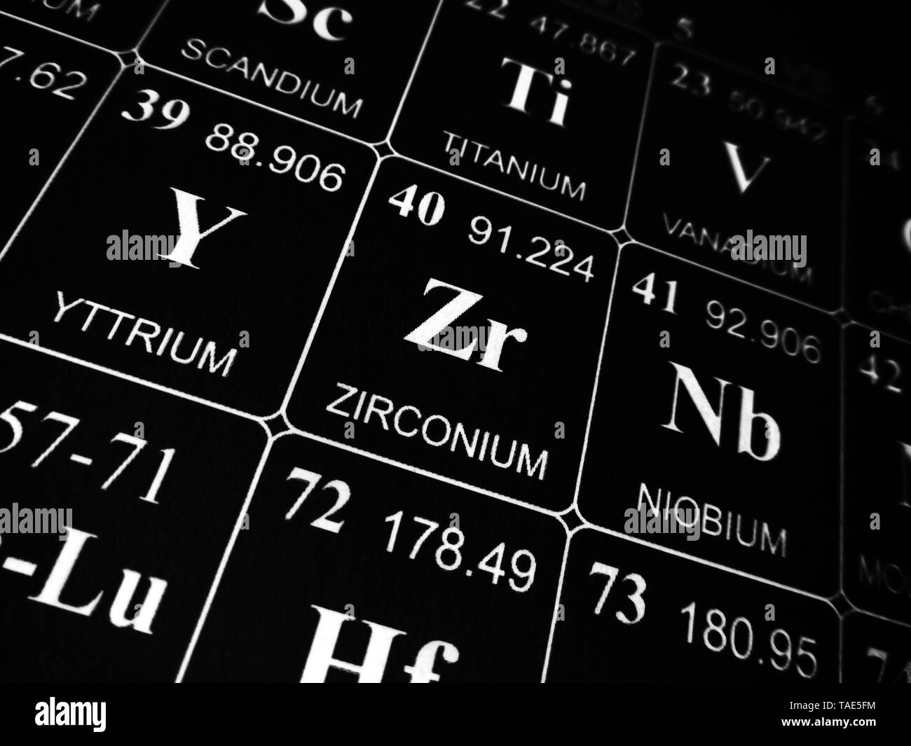 Zirconium on the periodic table of the elements Stock Photo