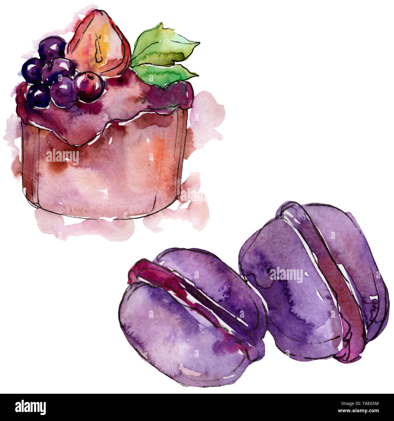 Tasty sweet desserts in a watercolor style isolated element. Hand ...