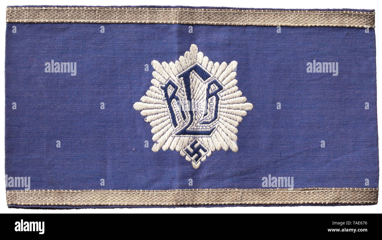 An armband for leaders of the Reich Air Protection League (RLB 1st model  historic, historical, State, state-controled, state-run, organisations,  organizations, organization, organisation, object, objects, stills,  clipping, clippings, cut out, cut-out ...