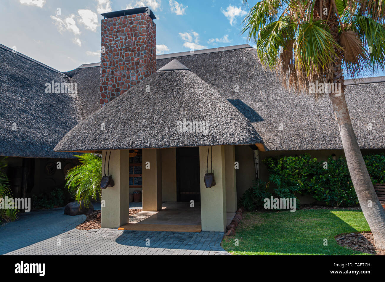 Outside view of the restaurant at Erindi Private Game Reserve in Namibia. Stock Photo