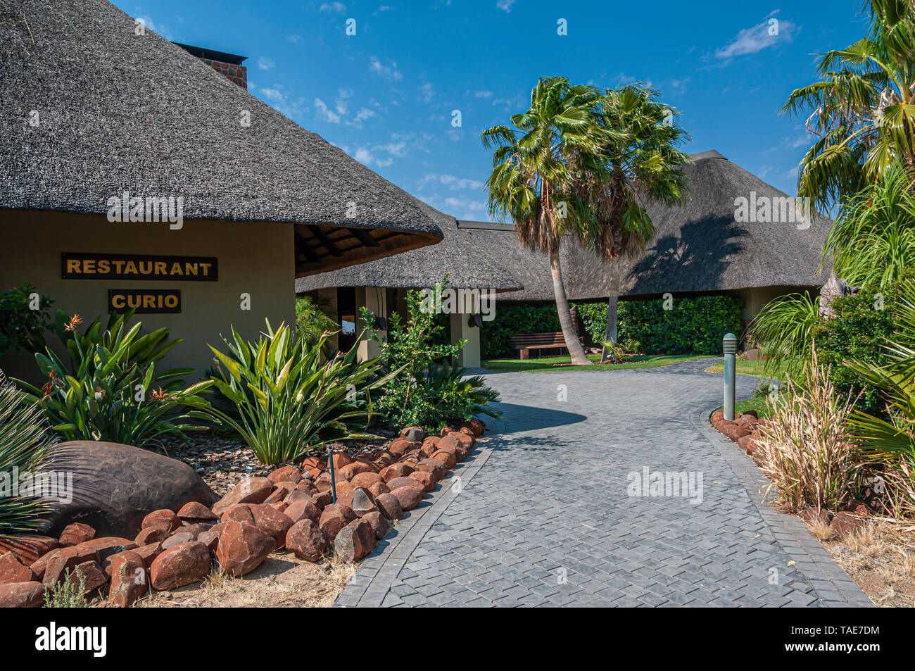 Restaurant and curios at Erindi Private Game Reserve in Namibia. Stock Photo
