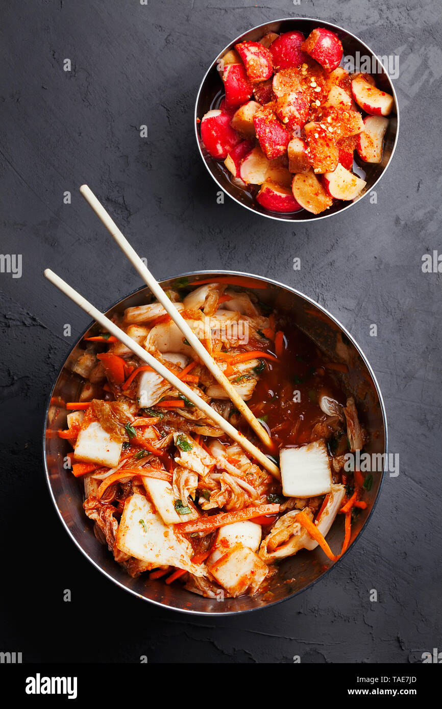 Kimchi Napa cabbages and Radish in a sweet and spicy pickling sauce